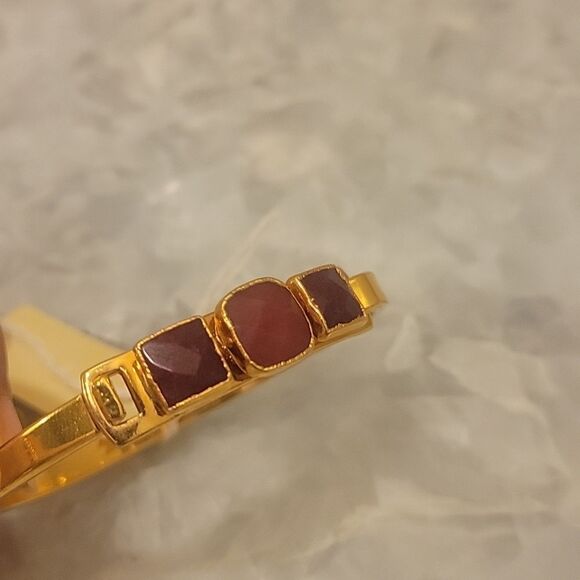 NWT Janna Conner Pink Agate Ruby 18kt Gold Bracelet Good Luck Cuff Bangle Dainty - Picture 10 of 12